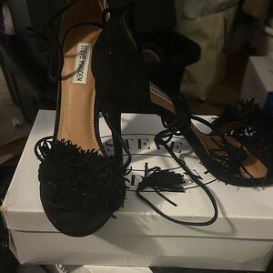 Steve Madden Black Fringe Wrap Up Heels